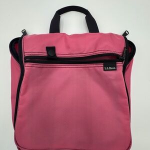LL Bean Hanging Toiletry Bag Pink Nylon Travel Organizer Hook